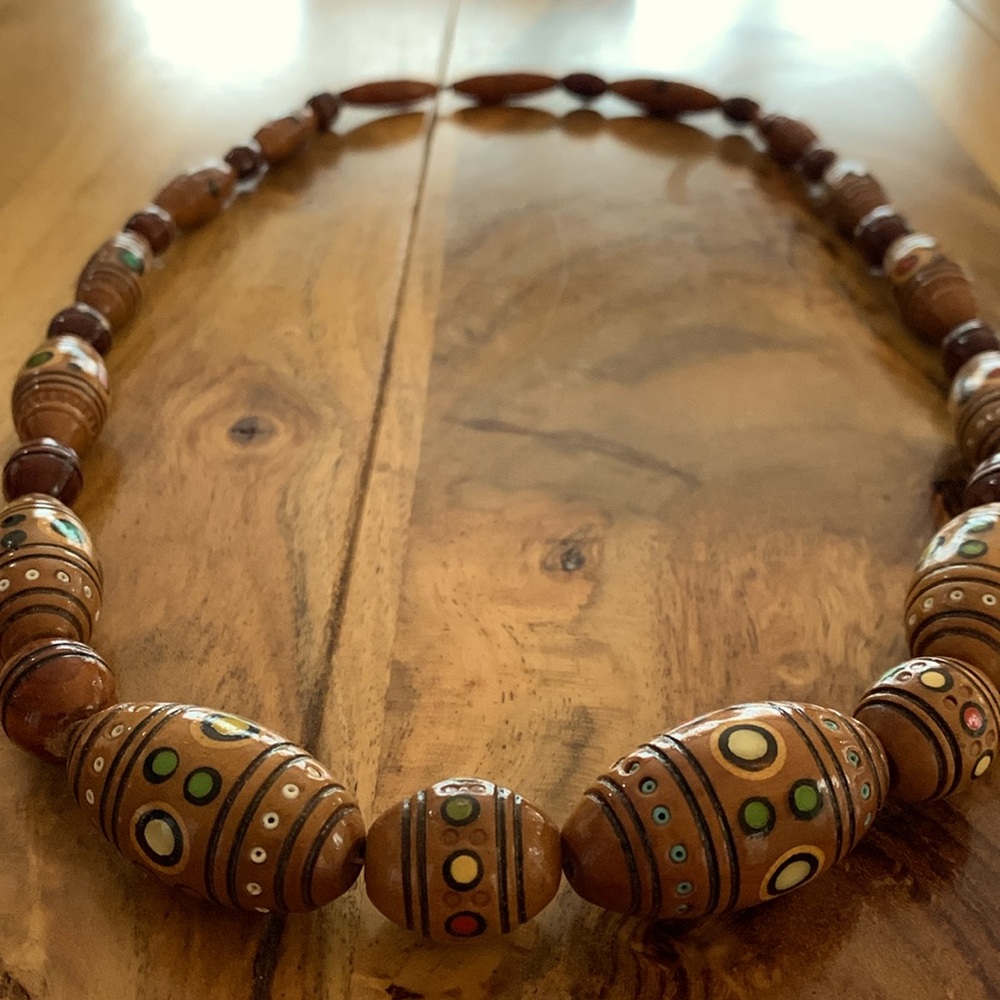 Vintage Big Wood Egg Bead Necklace